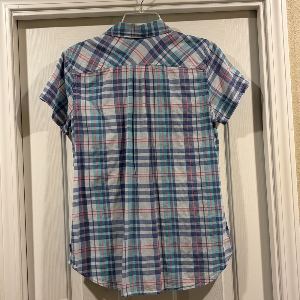 Eddie Bauer Plaid Short-Sleeve Button-Up Shirt - Blue/Teal size L Womens - Picture 4 of 5